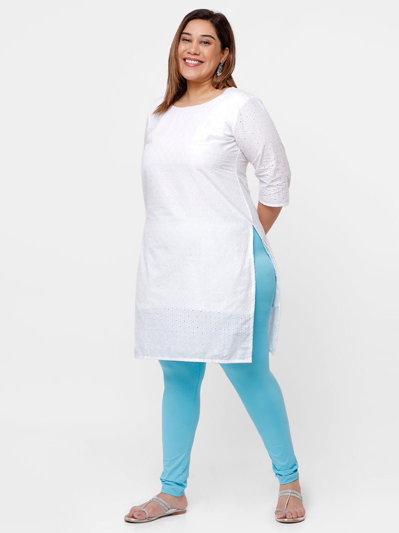 De Moza Ladies Plus Ankle Length Leggings Solid Cotton Sky Blue - De Moza