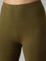 De Moza Ladies Ankle Length Leggings Solid Cotton Olive Green - De Moza