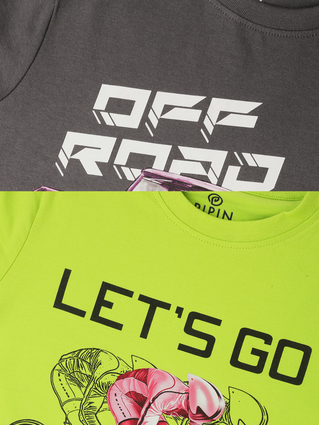 Pack of 2 Pipin Boys Printed T-shirts Lime & Steel Grey