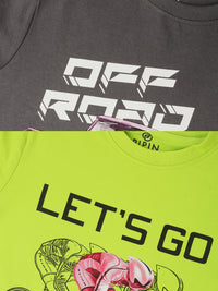 Pack of 2 Pipin Boys Printed T-shirts Lime & Steel Grey