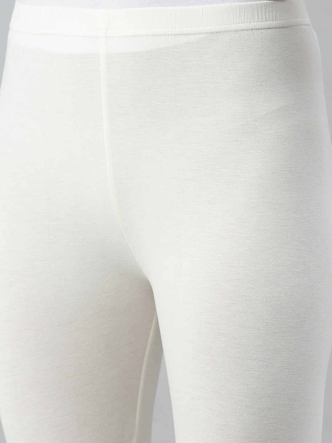 De Moza Ladies 3/4Th Length Leggings Solid Viscose Offwhite - De Moza