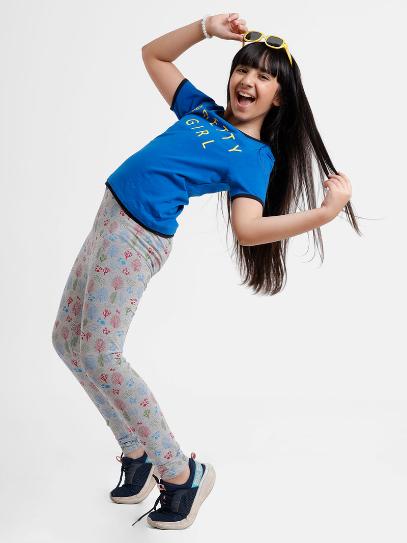 Kids – Girls Printed Ankle Leggings Grey Melange