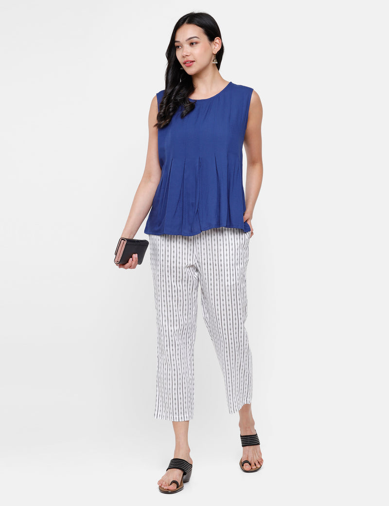 De Moza Ladies Printed Straight Pant Offwhite