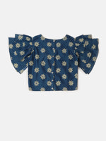Pipin Girls Printed Lehanga Set Dark Blue