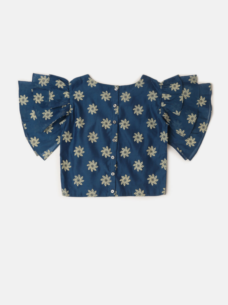 Pipin Girls Printed Lehanga Set Dark Blue