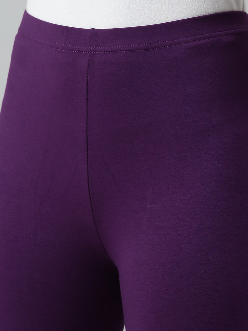 De Moza Ladies Churidar Leggings Solid Cotton Purple - De Moza
