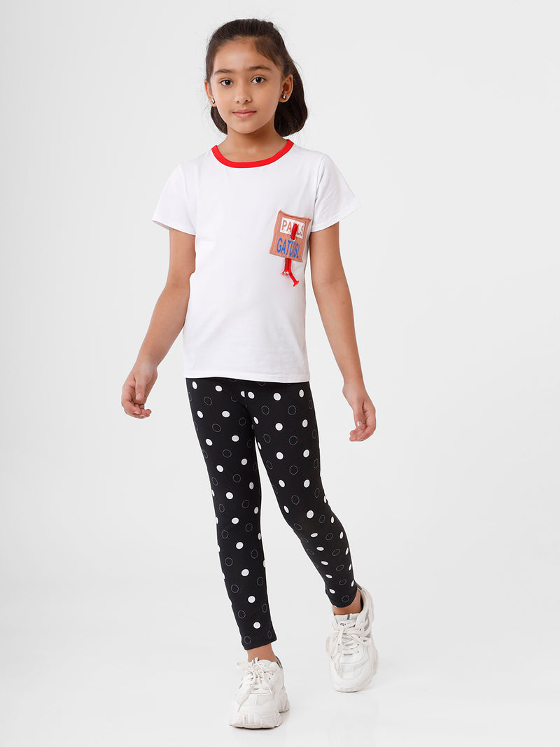 Kids – Girls Printed Ankle Leggings Black