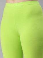 De Moza Women's Premium Ankle Length Leggings Solid Cotton Leaf Green - De Moza (6679539548223)