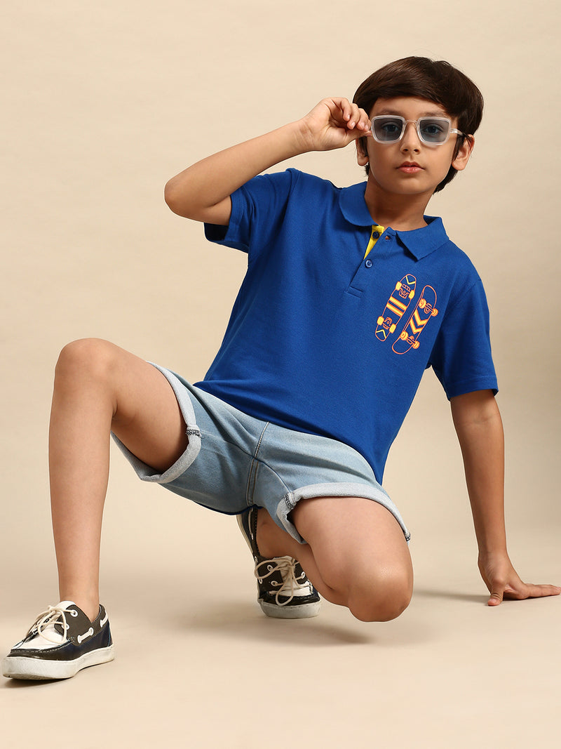 Kids - Boys Printed Half Sleeve T-Shirt Royal Blue
