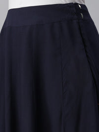 De Moza Women's Printed Ethnic Skirt Rayon Navy Blue - De Moza
