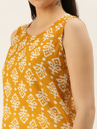 De Moza Women Printed Top Cotton Mustard - De Moza