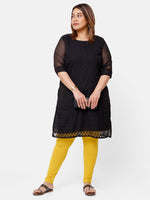 De Moza Ladies Plus Ankle Length Leggings Solid Cotton Light Mustard - De Moza