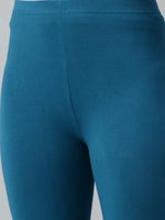 De Moza Ladies Ankle Length Leggings Solid Cotton Dark Teal - De Moza