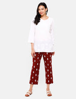 De Moza Ladies Printed Straight Pant Maroon