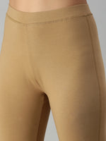 De Moza Ladies Ankle Length Leggings Solid Cotton Golden Beige - De Moza