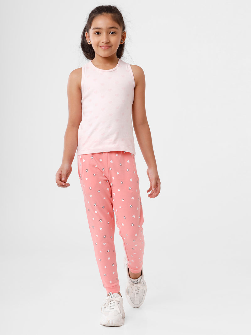 De Moza Girls Jogger Knit Bottom All Over Print Cotton Pink - De Moza