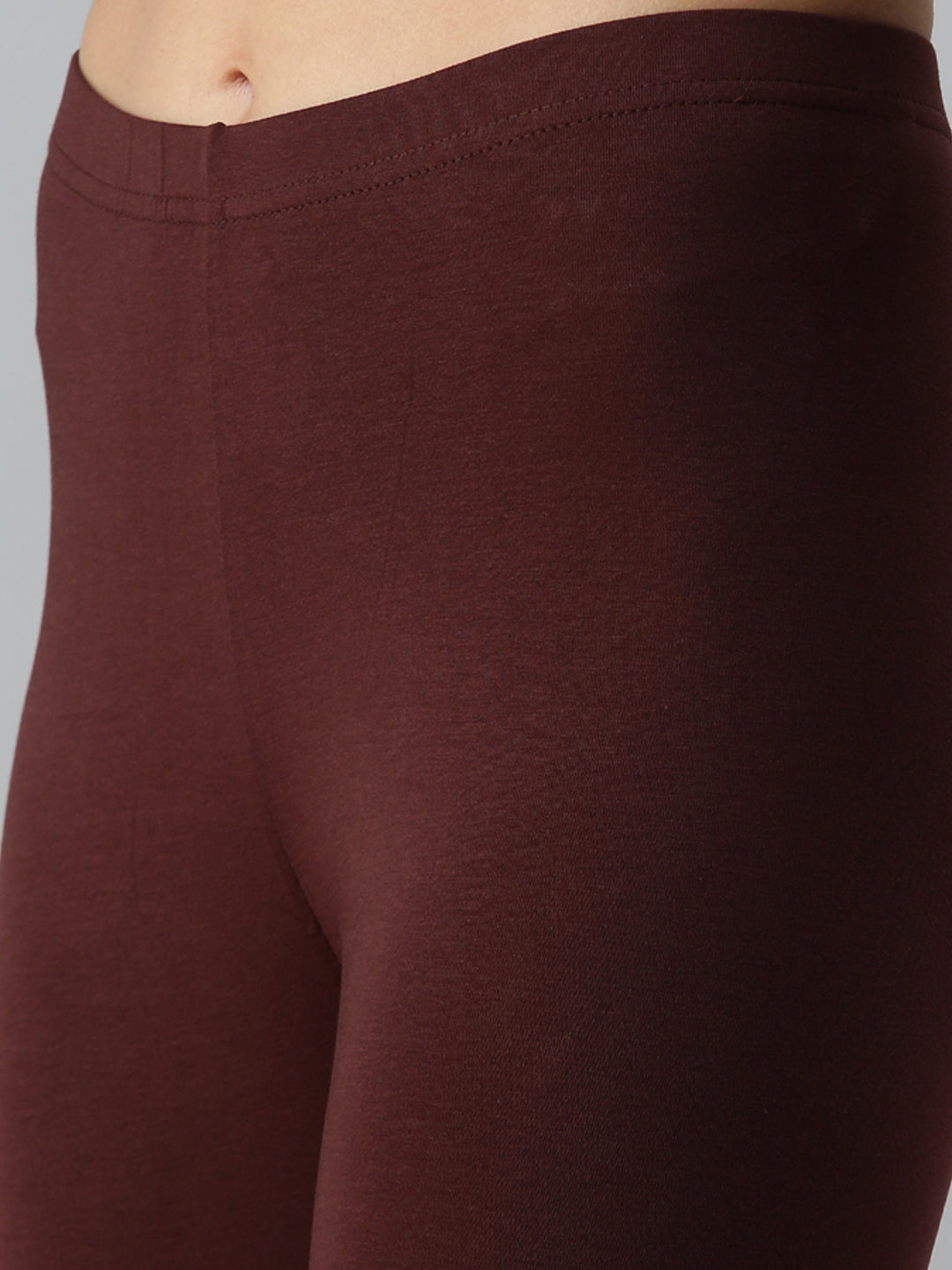 De Moza Ladies Ankle Length Leggings Solid Cotton Coffee Brown