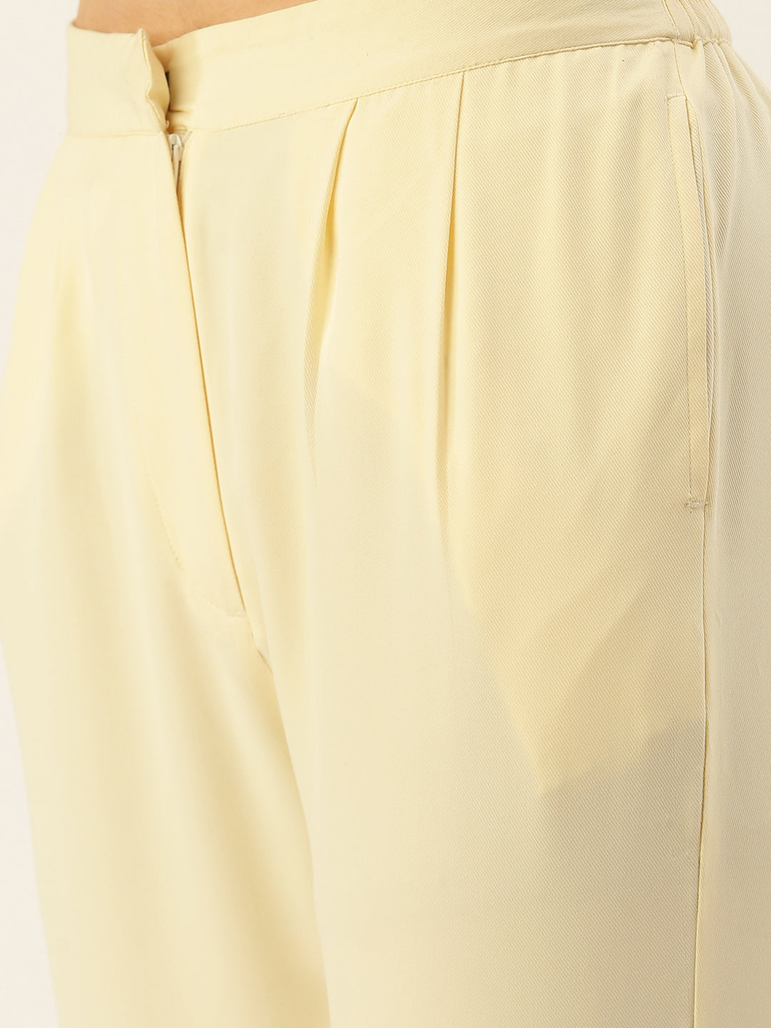 De Moza Women Casual Pant Solid Polyester Butter Yellow - De Moza