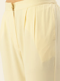 De Moza Women Casual Pant Solid Polyester Butter Yellow - De Moza