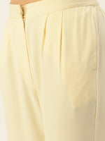 De Moza Women Casual Pant Solid Polyester Butter Yellow - De Moza