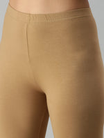 De Moza Ladies Ankle Length Leggings Solid Cotton Golden Beige - De Moza
