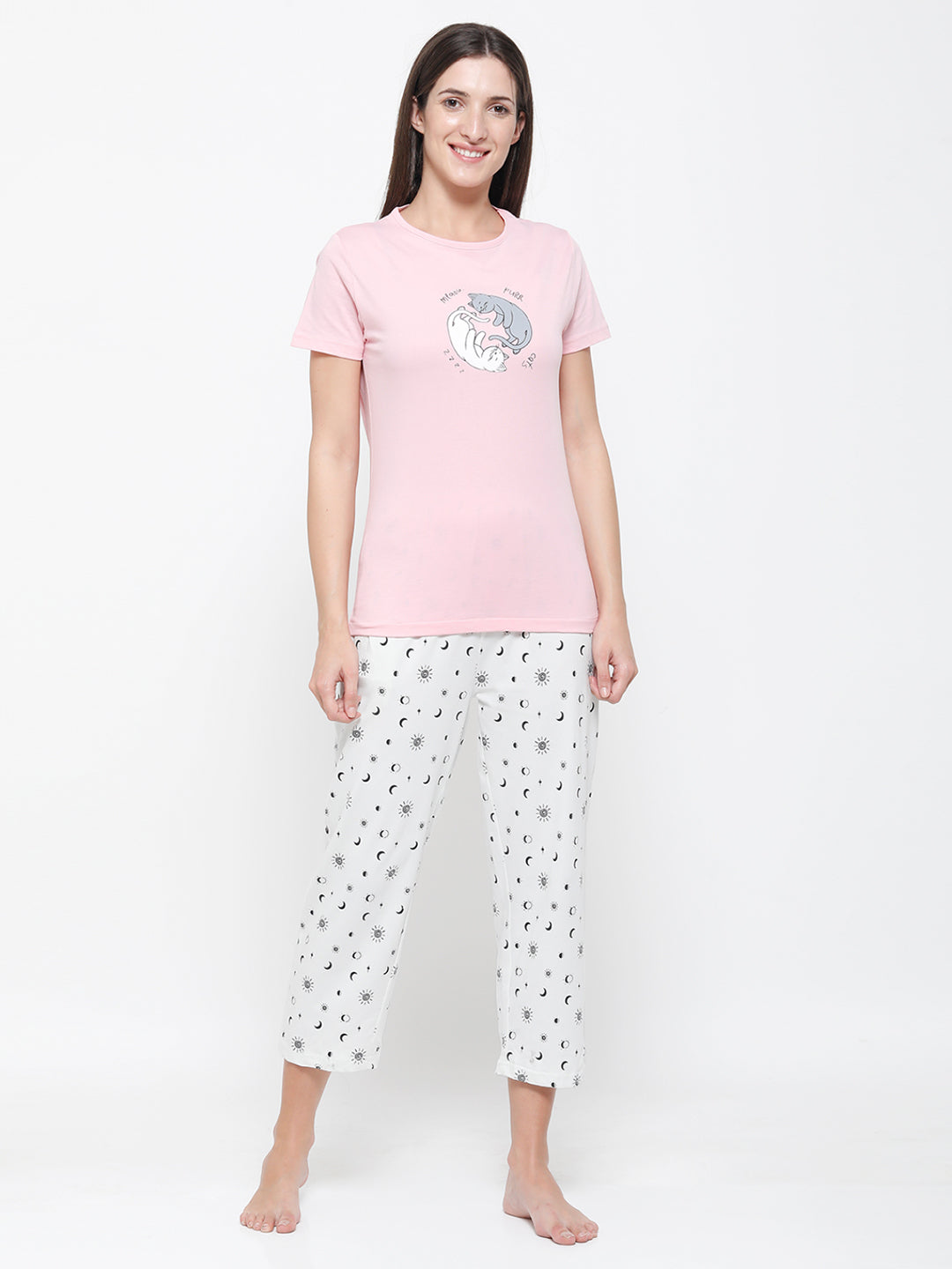 De Moza Ladies Printed Pyjama Tshirt Pink