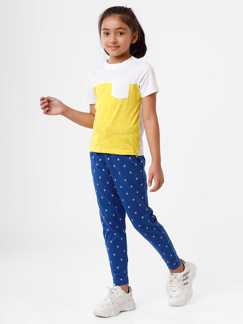 Kids – Girls Printed Straight Pant Navy Blue