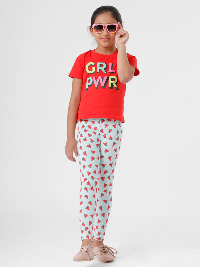Kids - Girls Printed Top Fiery Red