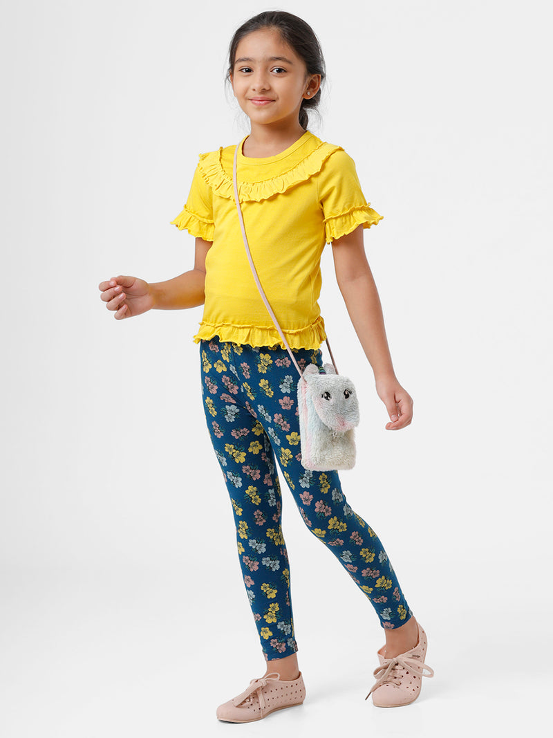 De Moza Kids - Girls Ankle Length Printed Leggings Cotton Poseidon - De Moza