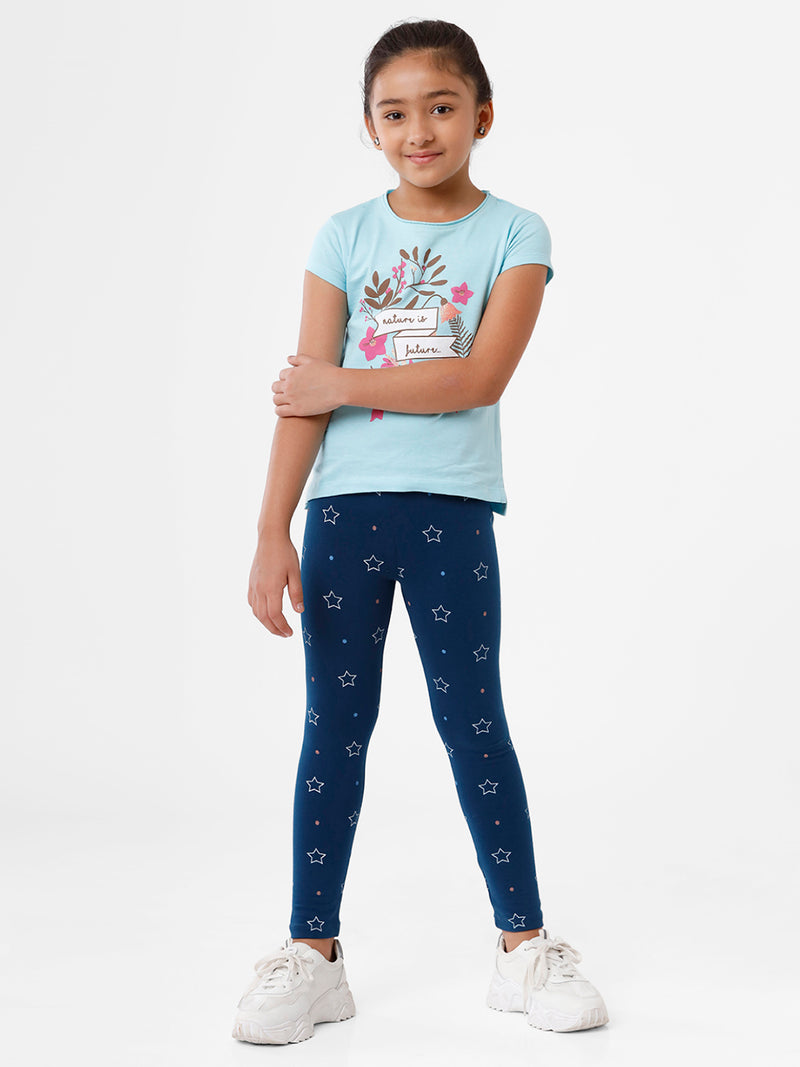 Kids – Girls Printed Ankle Leggings Navy