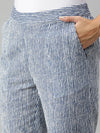 De Moza Ladies Printed Straight Pant Indigo Blue