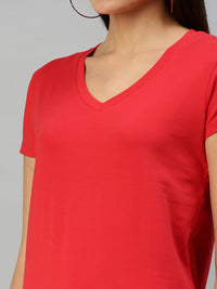 De Moza Womens Half Sleeve Knit Top Solid Cotton Red - De Moza
