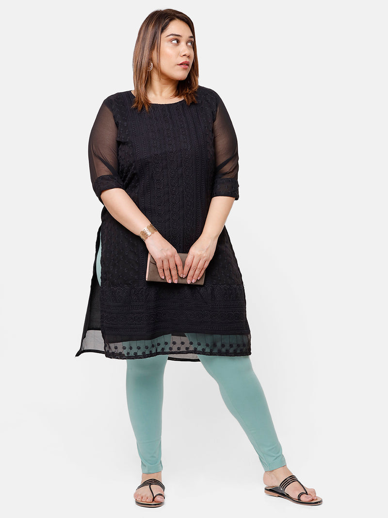 De Moza Ladies Plus Ankle Length Leggings Solid Cotton Light Petrol - De Moza