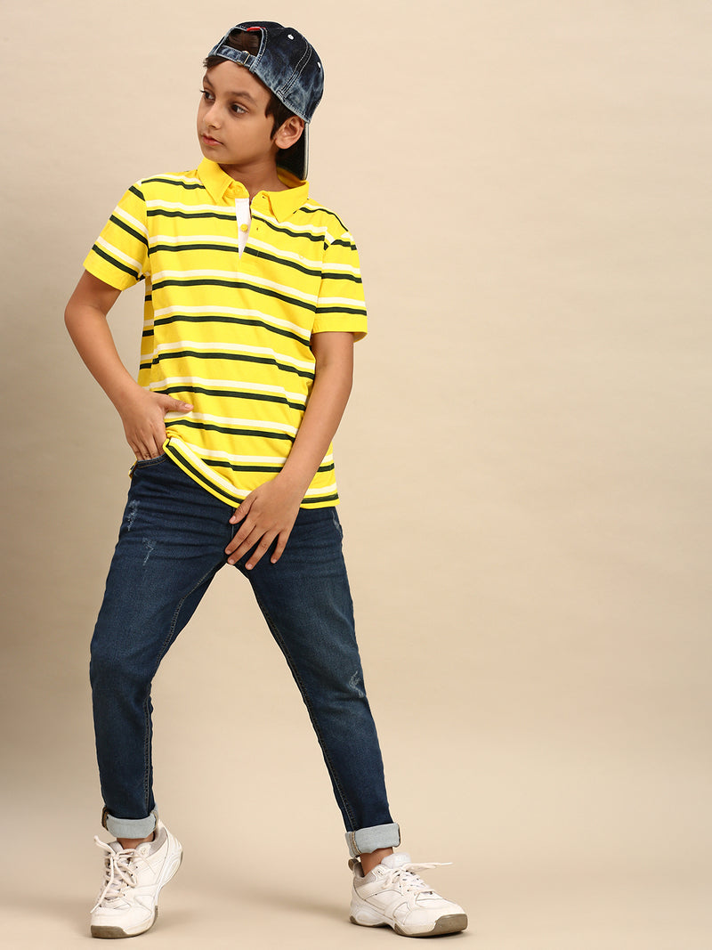 Kids - Boys Printed Half Sleeve T-Shirt Yellow