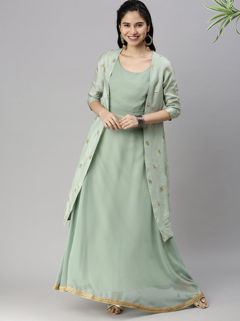 De Moza Women’s Lehenga Set Pista Green (3Piece set)