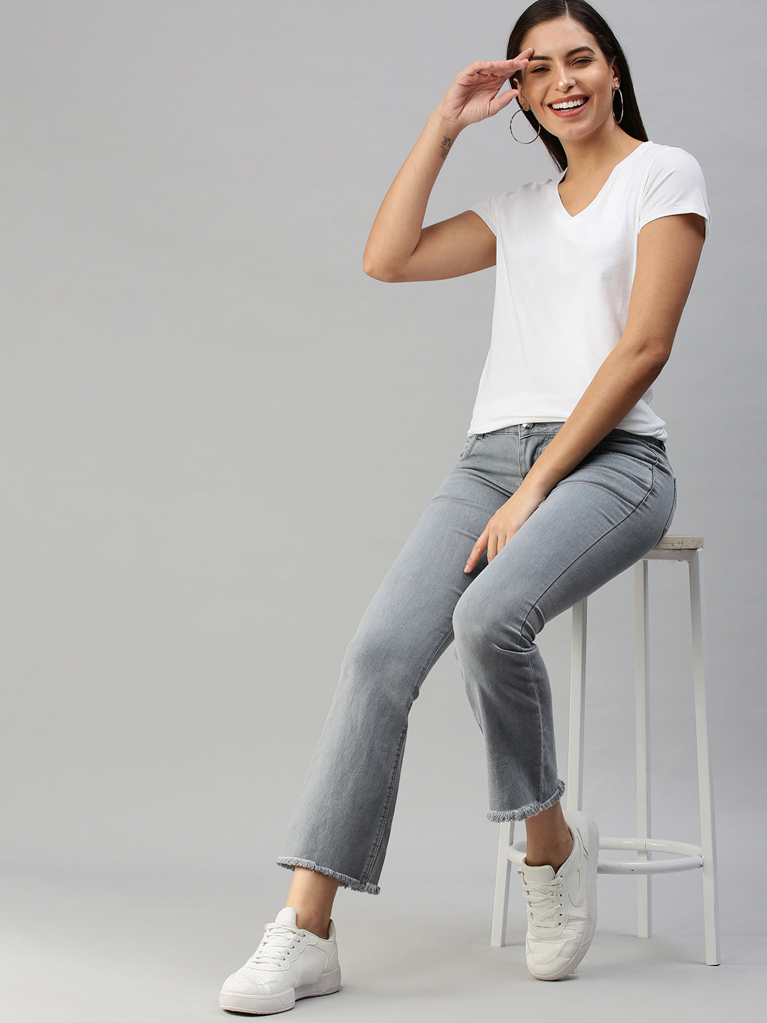 De Moza Women's Half Sleeve Top White