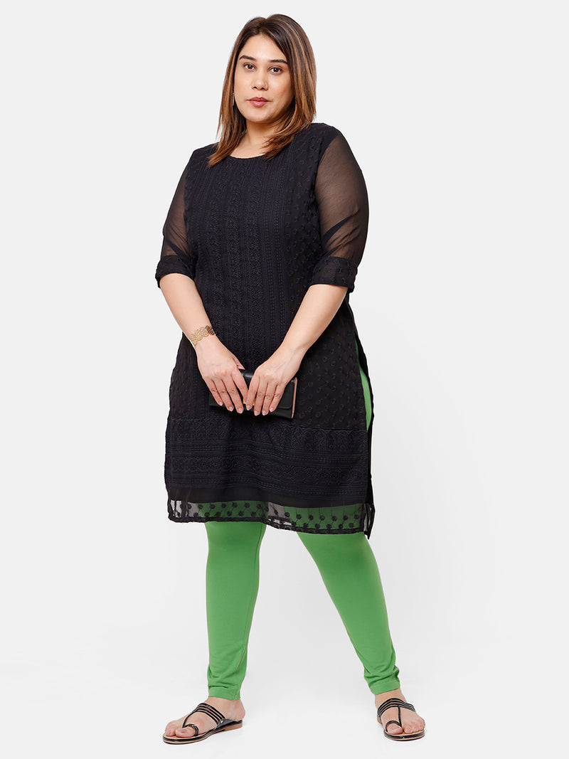 De Moza Ladies Plus Ankle Length Leggings Solid Cotton Light Green - De Moza