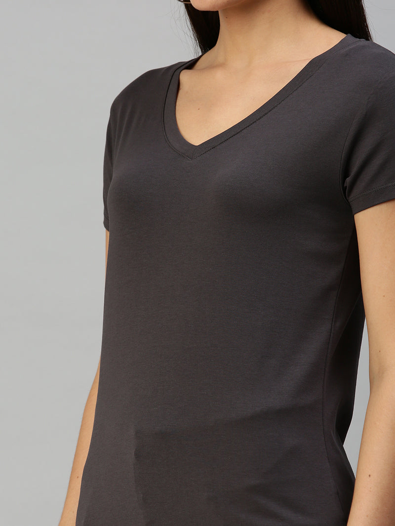 De Moza Women's Half Sleeve Top Dark Grey