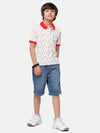 Kids - Boys Printed Half Sleeve T-Shirt White+Red
