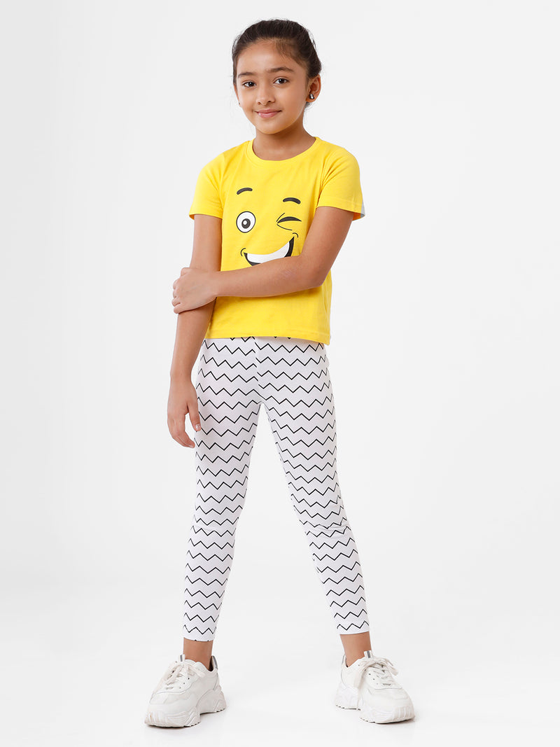 Kids – Girls Printed Ankle Leggings White