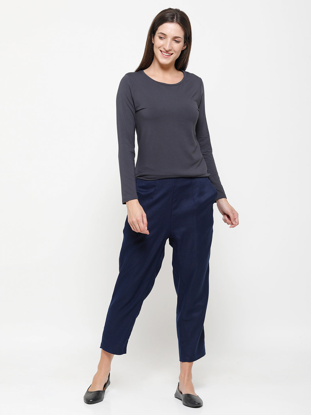 De Moza Ladies Straight Pant Navy Blue