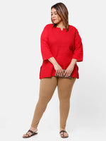 De Moza Ladies Plus Ankle Length Leggings Solid Cotton Golden Beige - De Moza