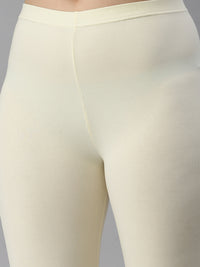 De Moza Women's Premium Ankle Length Leggings Solid Cotton Ecru - De Moza (6679539449919)