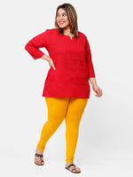 De Moza Ladies Plus Ankle Length Leggings Solid  Cotton Bright Yellow - De Moza