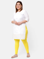 De Moza Ladies Plus Ankle Length Leggings Solid Cotton Lemon Yellow - De Moza