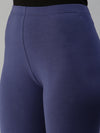 De Moza Womens Ankle Length Leggings Solid  Cotton Indigo Blue - De Moza