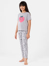 Kids – Girls Printed Pyjama Set Grey Melange