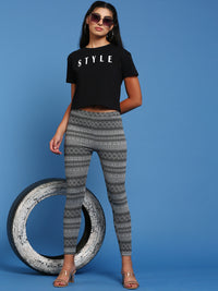 De Moza Ladies Printed Leggings Grey Melange