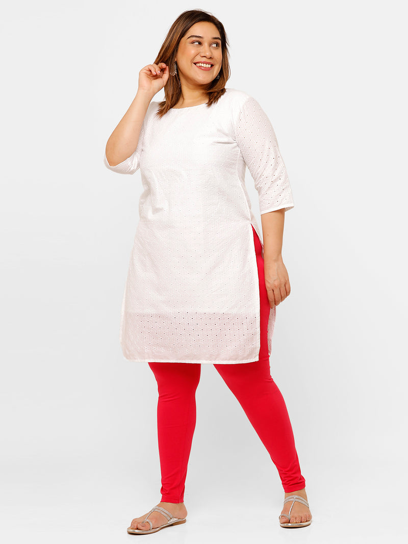 De Moza Ladies Plus Ankle Length Leggings Solid  Cotton Dark Coral - De Moza