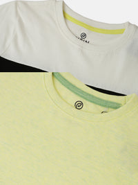 Pack of 2 Pipin Boys Printed T-shirts Neon Yellow Melange & Offwhite